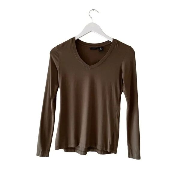 Willie Smith Modal Brown Long Sleeves V-Neck Essential Women’s Tee SZ XS - Picture 1 of 13